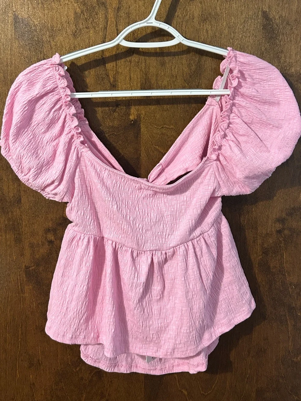 NWT Altar'd State Pink Puff-Sleeve Peplum Top - Picture 1 of 4